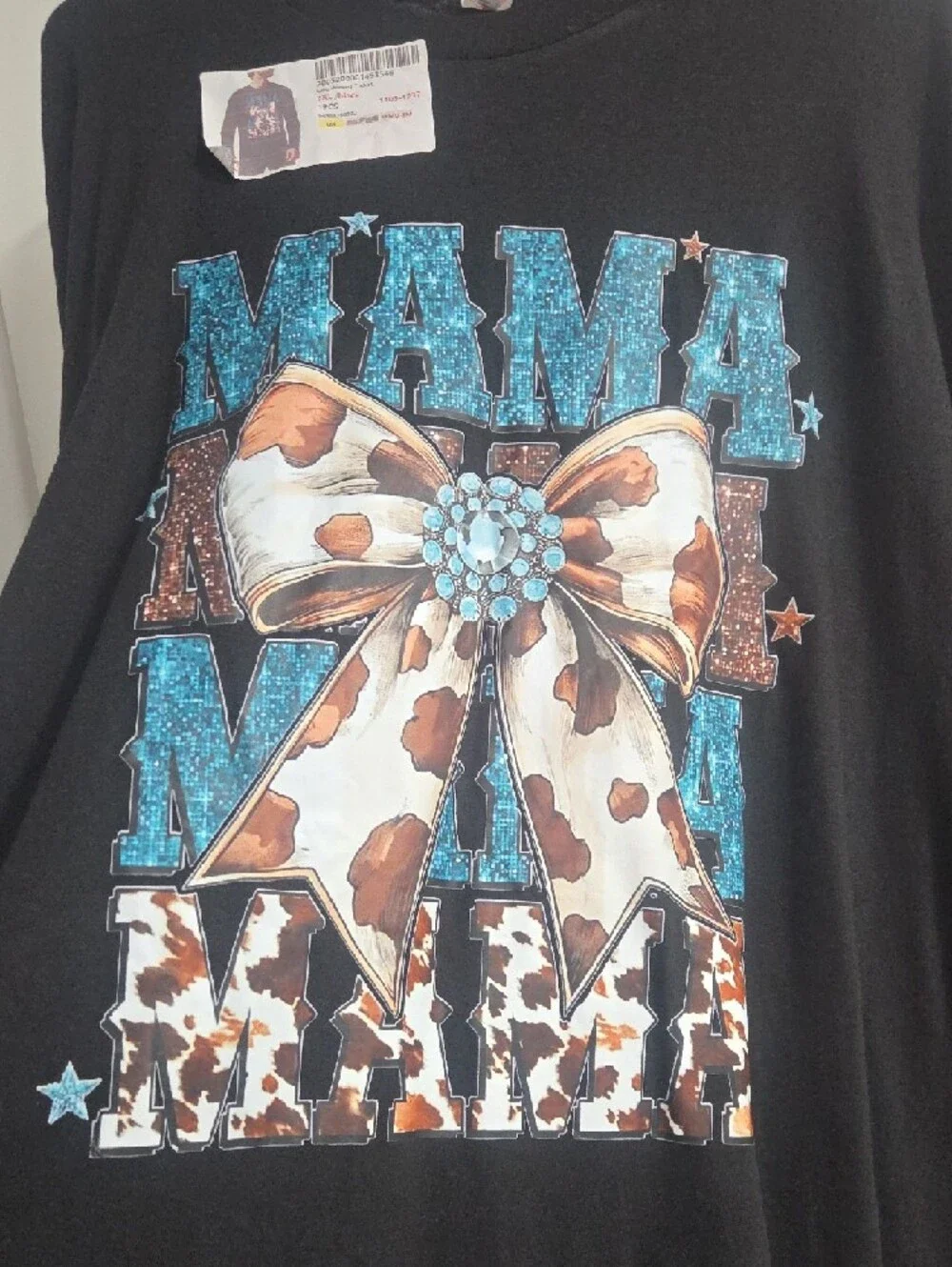Mama Bow Graphic Long Sleeve Kids Top - Black
